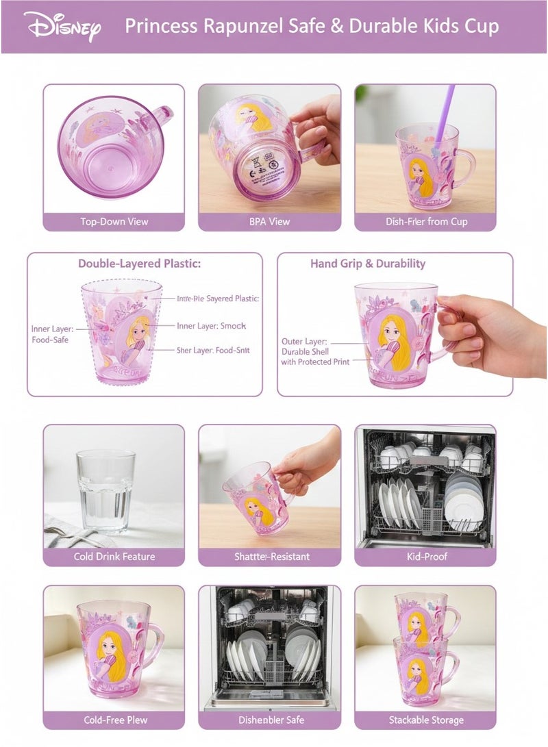 Disney Rapunzel Kids Plastic Cup 260ml | BPA-Free Reusable Drinking Cup | Cartoon Water, Juice & Milk Cup for Girls - Image 5
